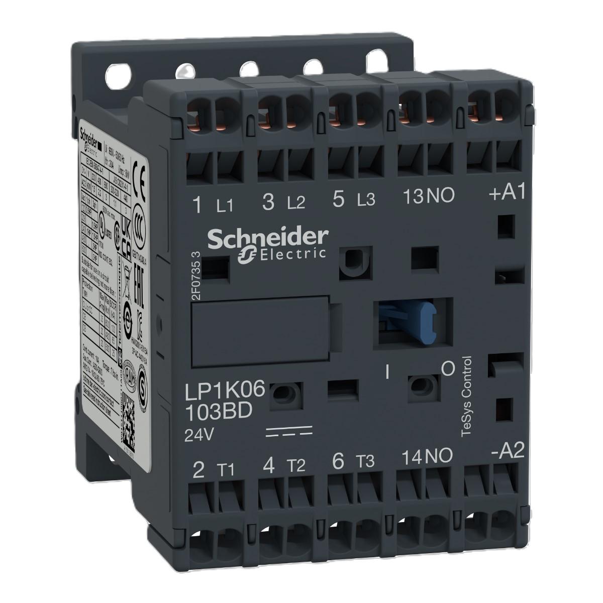 Produktfoto 1 von Schneider Electric TeSys K LP1K Leistungsschütz / 24 V dc Spule, 3 -polig 3 Schließer, 690 V ac / 6 A