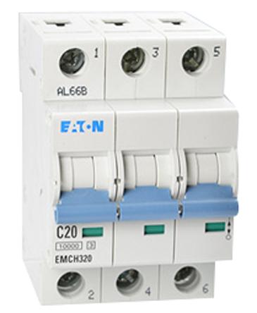 Produktfoto 1 von Eaton Eaton Moeller MCB Leitungsschutzschalter Typ C, 3-polig 20A 230V, Abschaltvermögen 10 kA MEMShield