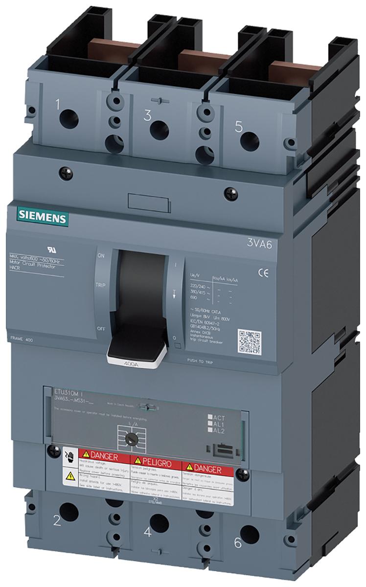 Siemens 3VA6 MCB Leitungsschutzschalter, 3-polig 400A 600V Sentron DIN-Schienen-Montage