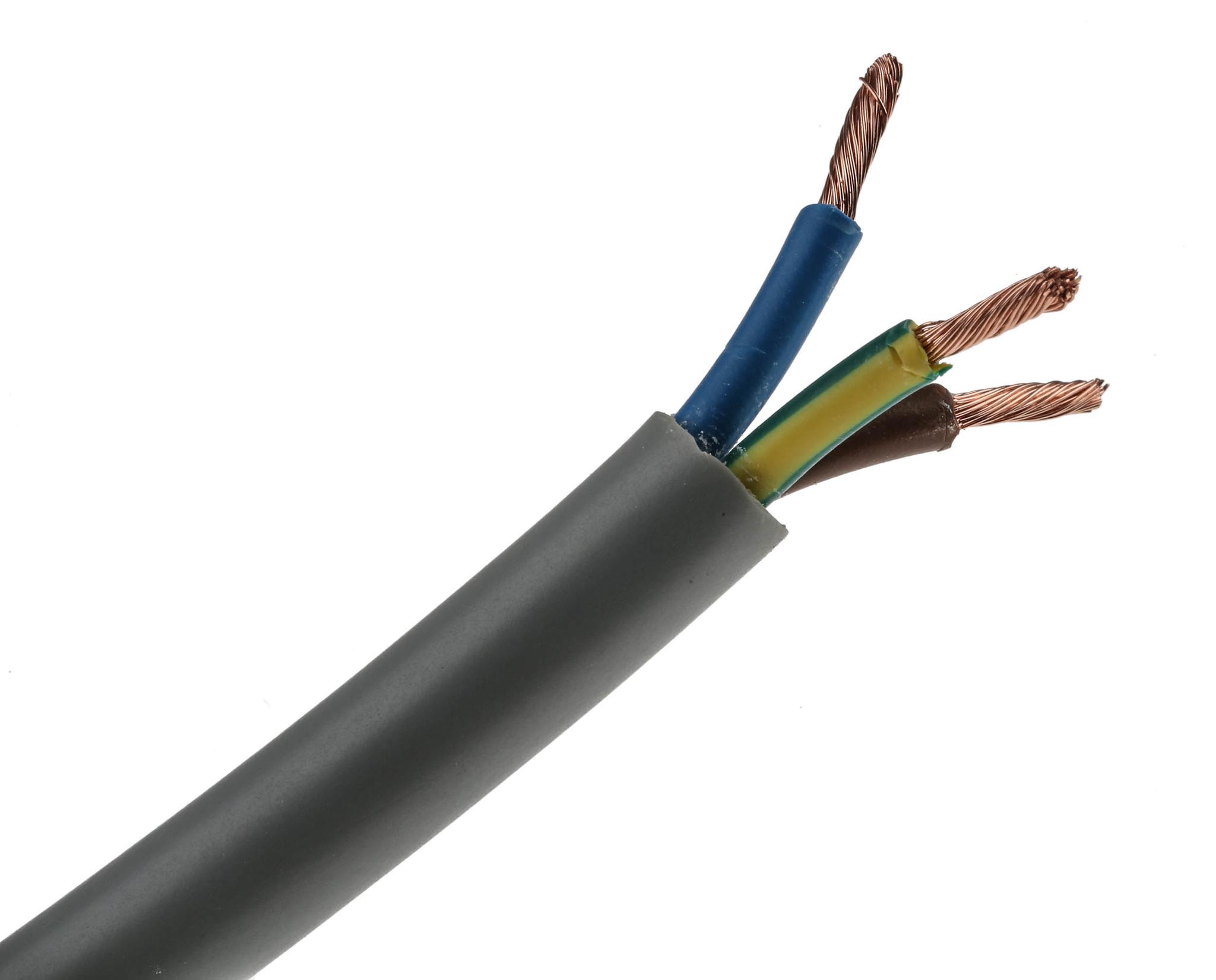 RS PRO Netzkabel, 3-adrig Typ 3183Y Grau x 2,5 mm² /Ø 9.7mm 25 A, 100m, 300 V, 500 V, PVC