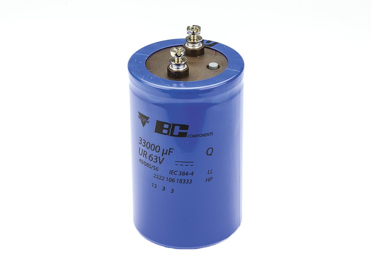 Produktfoto 1 von Vishay 106 PED-ST, Schraub Aluminium-Elektrolyt Kondensator 33000μF -10 to +30% / 63V dc, Ø 65mm x 105mm, +85°C