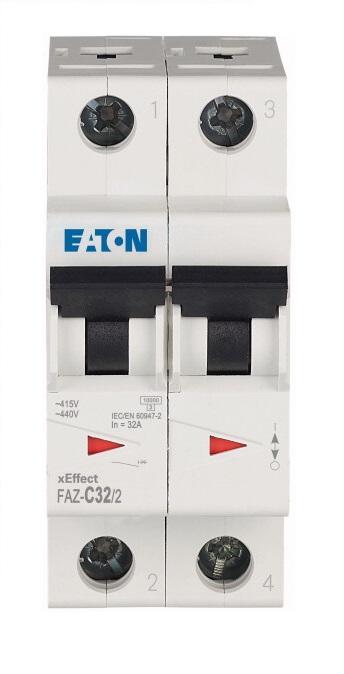 Produktfoto 1 von Eaton Eaton Moeller MCB Leitungsschutzschalter Typ C, 2-polig 32A 240 → 415V, Abschaltvermögen 10 kA xEffect