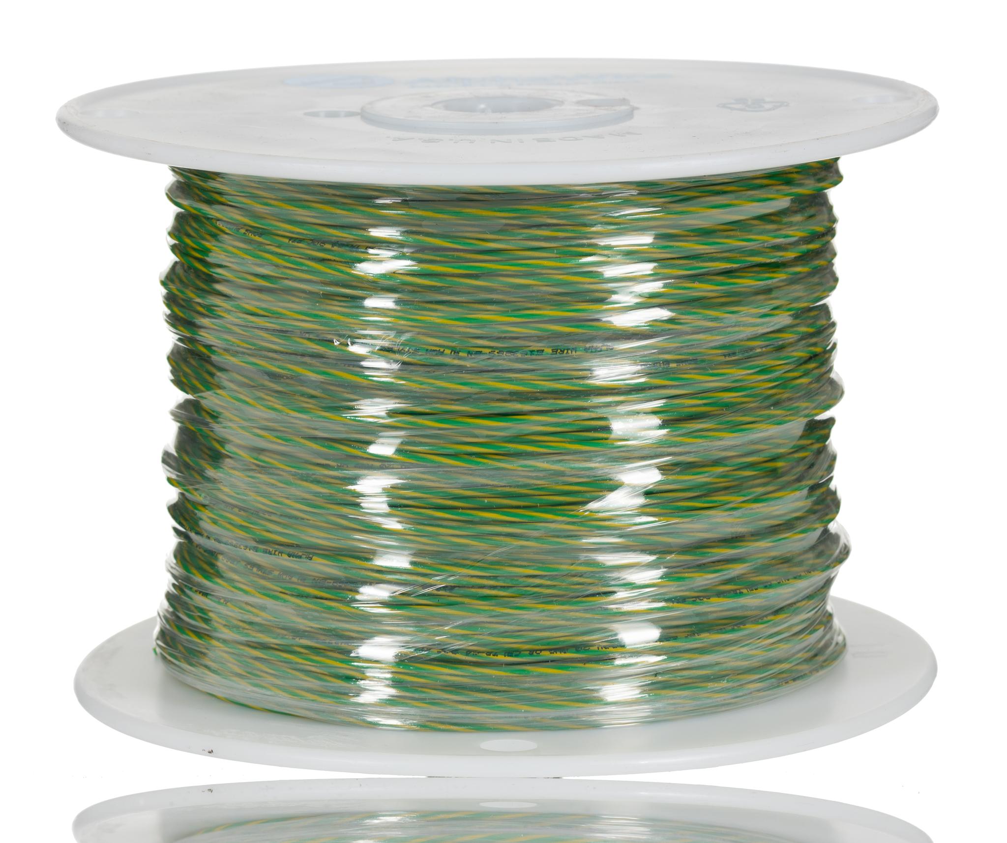 Alpha Wire Einzeladerleitung 0,52 mm², 20 AWG 305m Grün/Gelb PVC isoliert Ø 1.75mm 10/0,25 mm Litzen UL1007