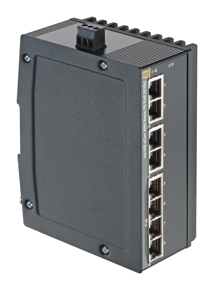 Produktfoto 1 von HARTING Ha-VIS eCon 3000 Unmanaged Ethernet Switch, 8 x RJ45 / 10/100Mbit/s, bis 100m für DIN-Schienen, 24V dc