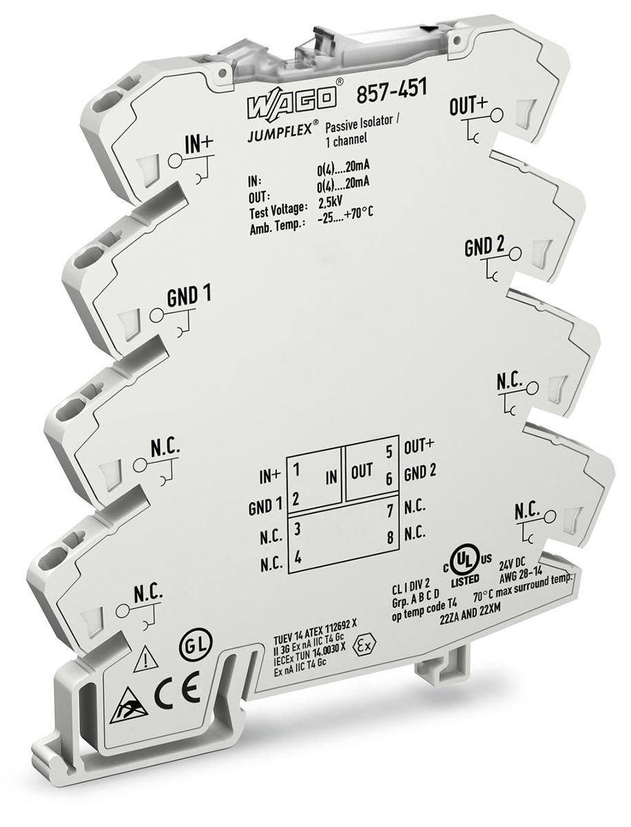 Produktfoto 1 von Wago Signalwandler, Passivtrenner, Strom 0 → 20mA EIN / Strom 0 → 20mA AUS DIN-Schiene, ATEX, IECEx