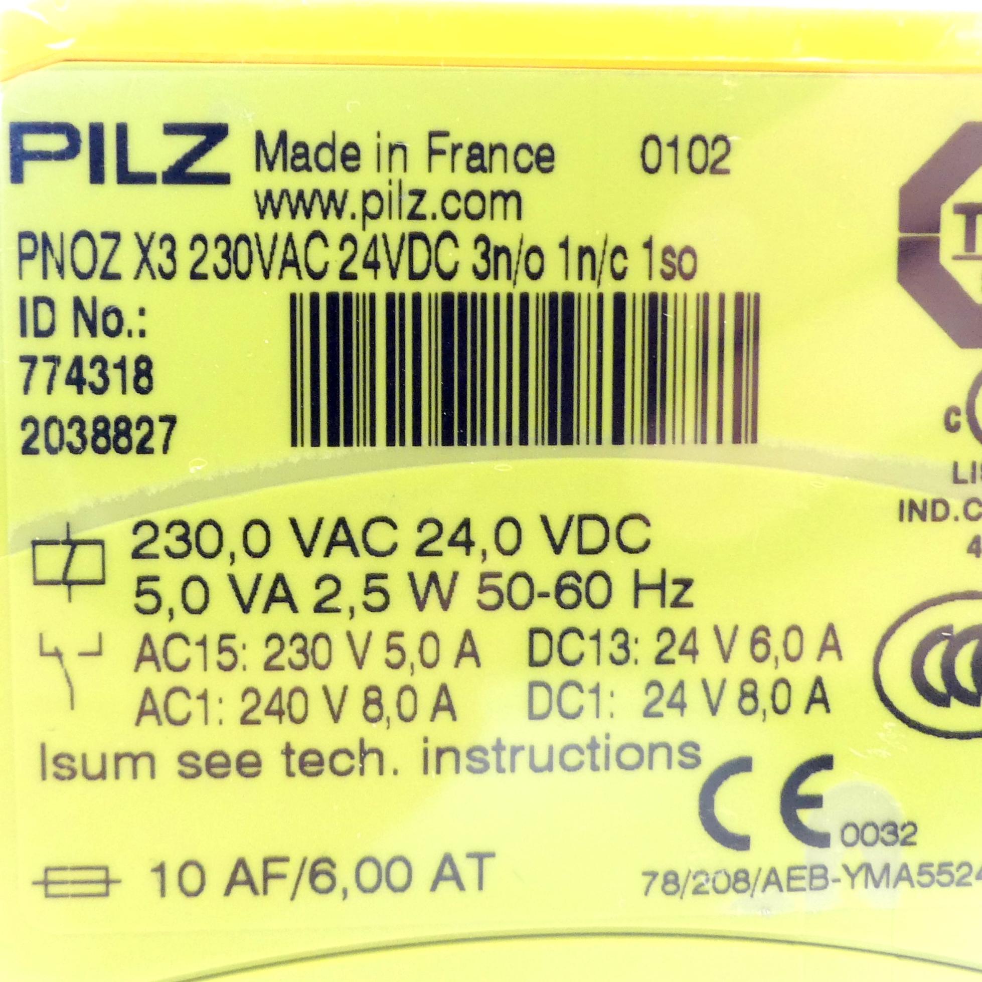 Produktfoto 2 von PILZ Sicherheitsschaltrelais PNOX X3 230VAC 24VDC 3n/o 1n/c 1so