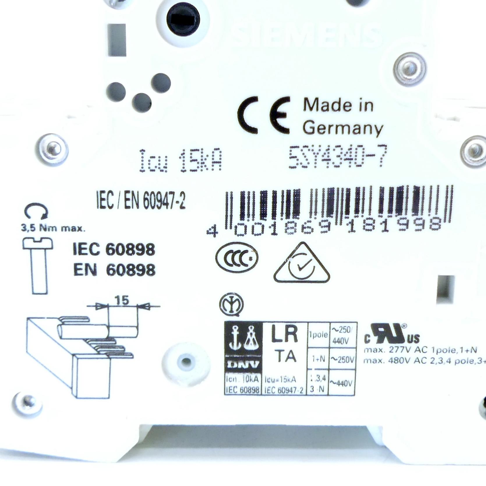 Produktfoto 2 von SIEMENS Leistungsschutzschalter 5SY43 MCB C40