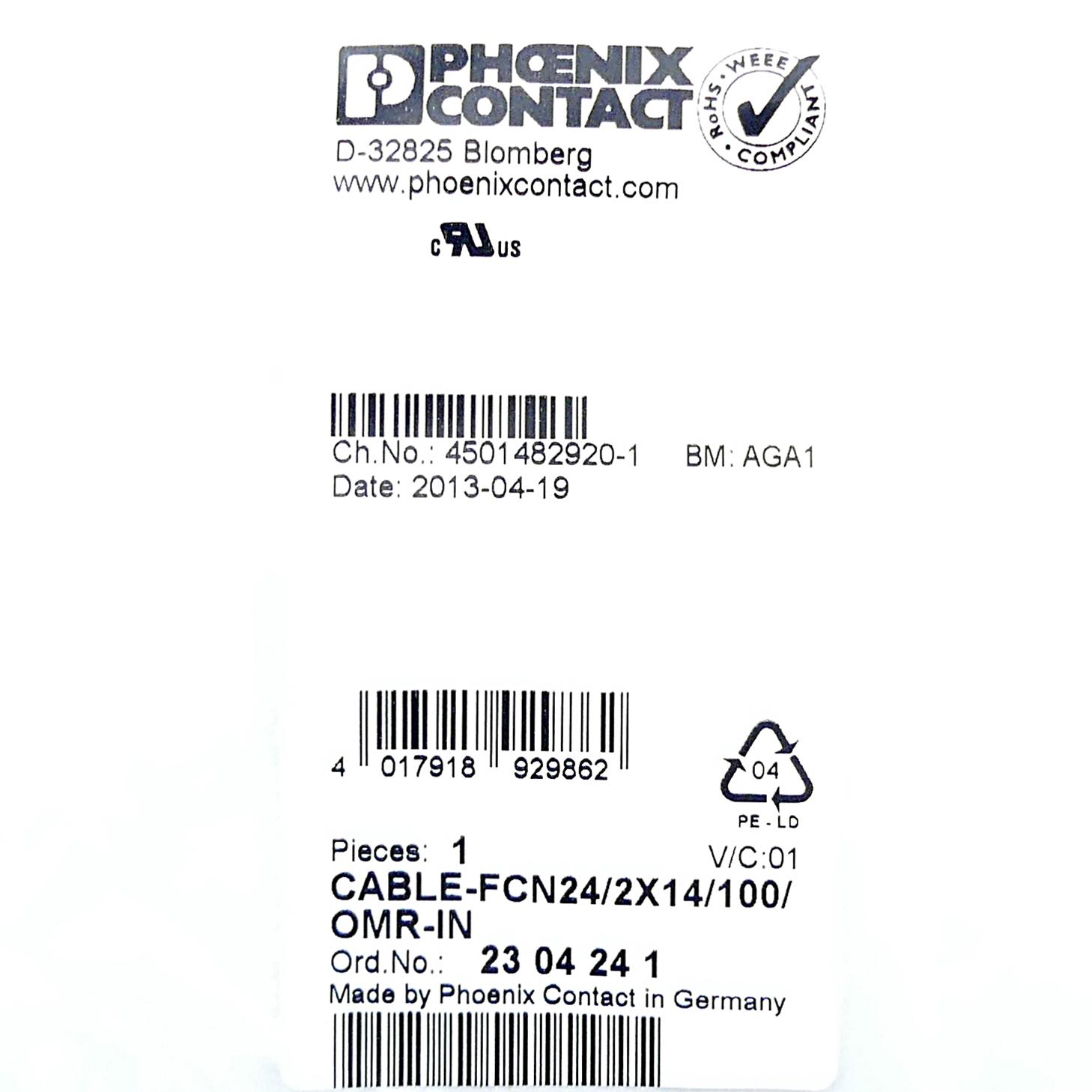 Produktfoto 2 von PHOENIX CONTACT Kabel CABLE-FCN24/2X14/100/OMR-IN