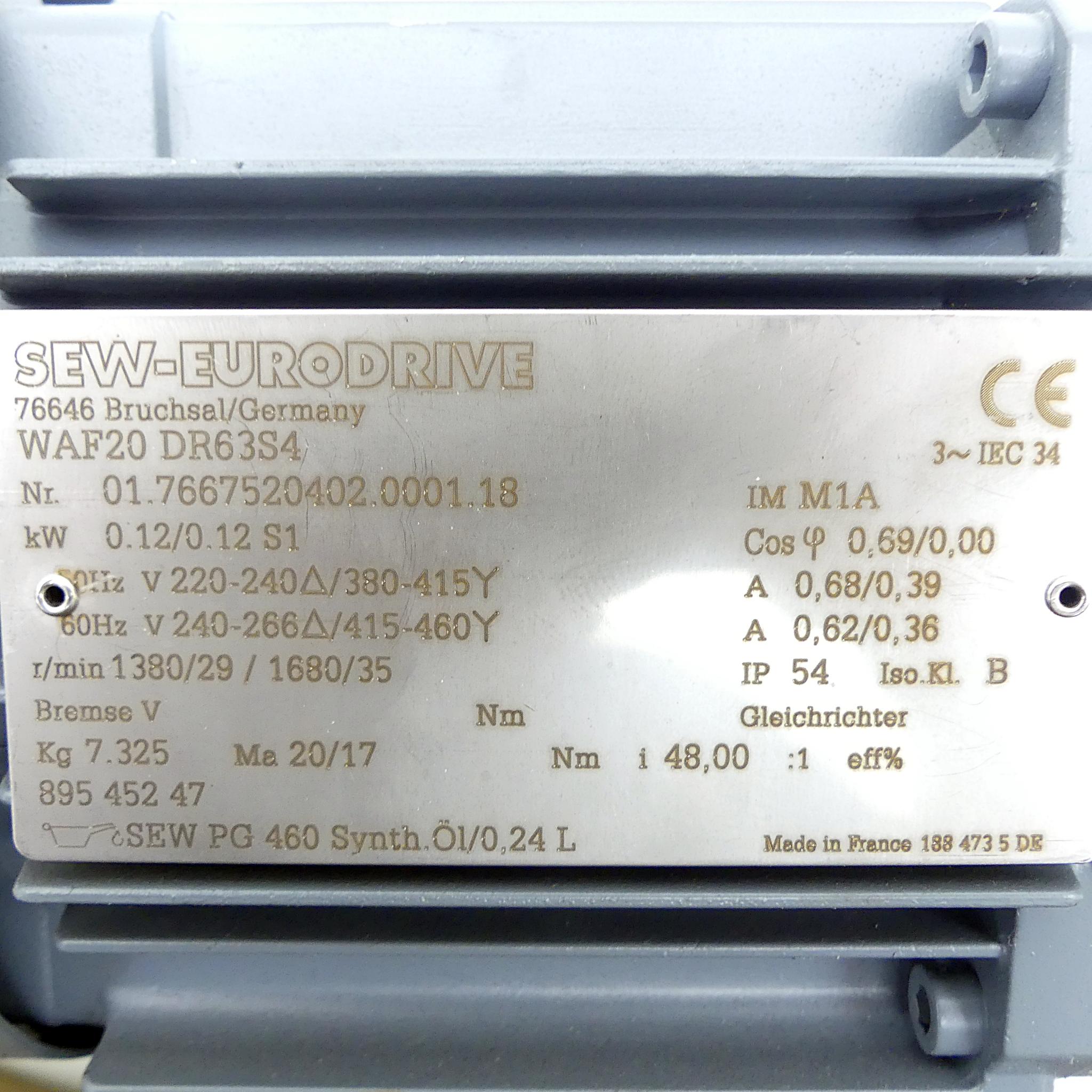 Produktfoto 2 von SEW-EURODRIVE Getriebemotor WAF20 DR63S4