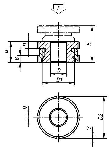 Produktfoto 2 von HÖHENVERSTELL-ELEMENT NIEDRIGE FORM, D=33 VERGÜTUNGSSTAHL,  D2=70