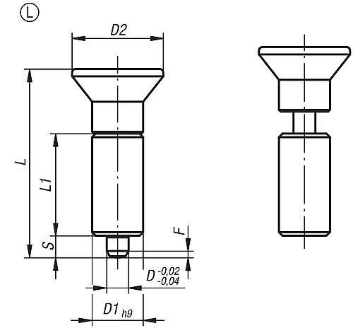 Produktfoto 2 von ARRETIERBOLZEN OHNE RASTNUT GR.4, FORM:L, STAHL GEHÄRTET, KOMP:THERMOPLAST SCHWARZGRAU RAL7021