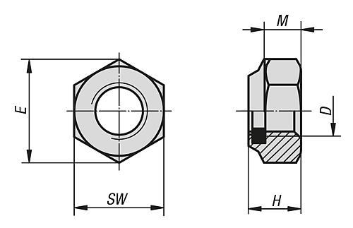 Produktfoto 2 von SECHSKANTMUTTER MIT KLEMMSTÜCK, NIEDRIGE FORM DIN985, M03, SW=5,5, STAHL 6-8 GALVANISCH VERZINKT,