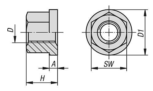 Produktfoto 2 von SECHSKANTMUTTER 1,5D HOCH DIN6331, M05, SW=9, VERGÜTUNGSSTAHL 10 BLANK (SCHWARZ)