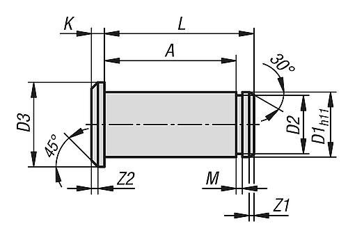 Produktfoto 2 von BOLZEN MIT EINSTICH FÜR WELLENSICHERUNG D1=4, A=8,5 STAHL