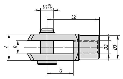 Produktfoto 2 von GABELGELENK DIN71752 INNENGEWINDE M12 RECHTSGEWINDE, G=48, D1=12, B=12, EDELSTAHL 1.4305 BLANK