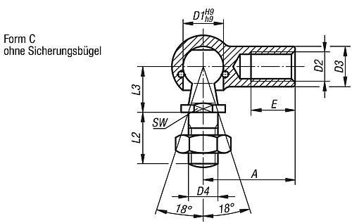 Produktfoto 2 von WINKELGELENK DIN71802 RECHTSGEWINDE, FORM:C OHNE SICHERUNGSBÜGEL, D1=13, INNEN- UND AUSSENGEWINDE M08, STAHL