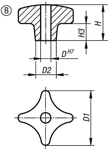 Produktfoto 2 von KREUZGRIFF DIN6335, FORM:B, D=12, D1=63, H=40, GRAUGUSS GLEITGESCHLIFFEN