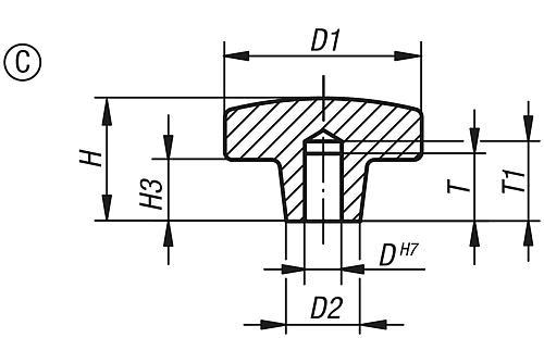 Produktfoto 2 von KREUZGRIFF DIN6335, D=16, D1=80, H=52, FORM:C, GRAUGUSS ORANGE KUNSTSTOFFBESCHICHTET