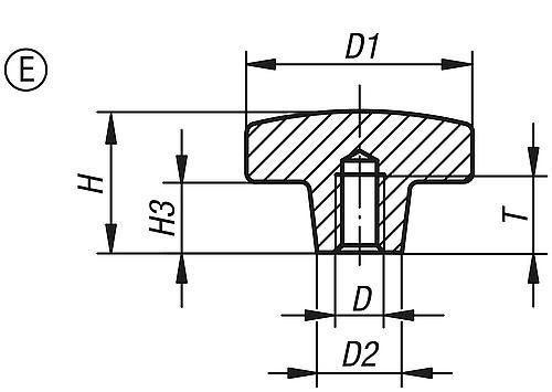 Produktfoto 2 von KREUZGRIFF DIN6335 D=M08, D1=40, H=26, FORM:E, GRAUGUSS ORANGE KUNSTSTOFFBESCHICHTET