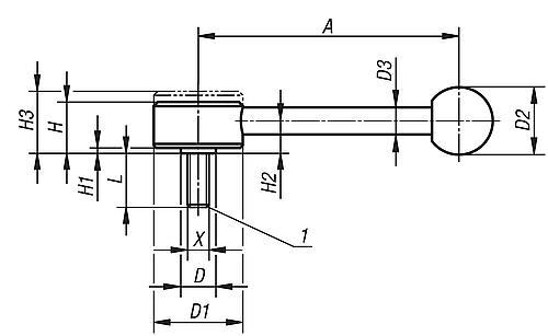 Produktfoto 2 von SPANNHEBEL FLACH GR.3 M16X50, A=148, FORM:0° STAHL, KOMP:KUNSTSTOFF