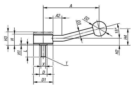 Produktfoto 2 von SPANNHEBEL FLACH GR.2 M10X30, A=127, FORM:15° EDELSTAHL 1.4305, KOMP:KUNSTSTOFF