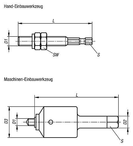 Produktfoto 2 von EINBAUWERKZEUG MASCHINENAUSFÜHRUNG, M10, L=110, STAHL BRÜNIERT