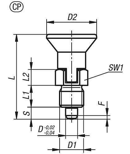 Produktfoto 2 von ARRETIERBOLZEN KURZE AUSFÜHRUNG MIT GEWINDESICHERUNG GR.9 M06X0,75, D=3, FORM:CP M.RASTNUT, O.KONTERMUTTER,