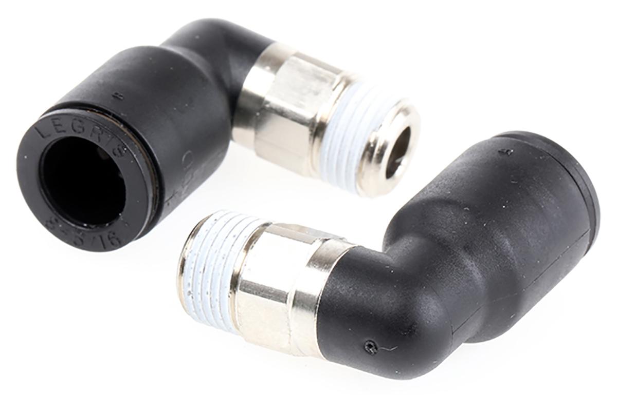 Legris LF3000 Winkelgewindeadapter, Gewinde-zu-Rohr, Nylon glasfaserverstärkt, R1/8 Stecker, 20 bar