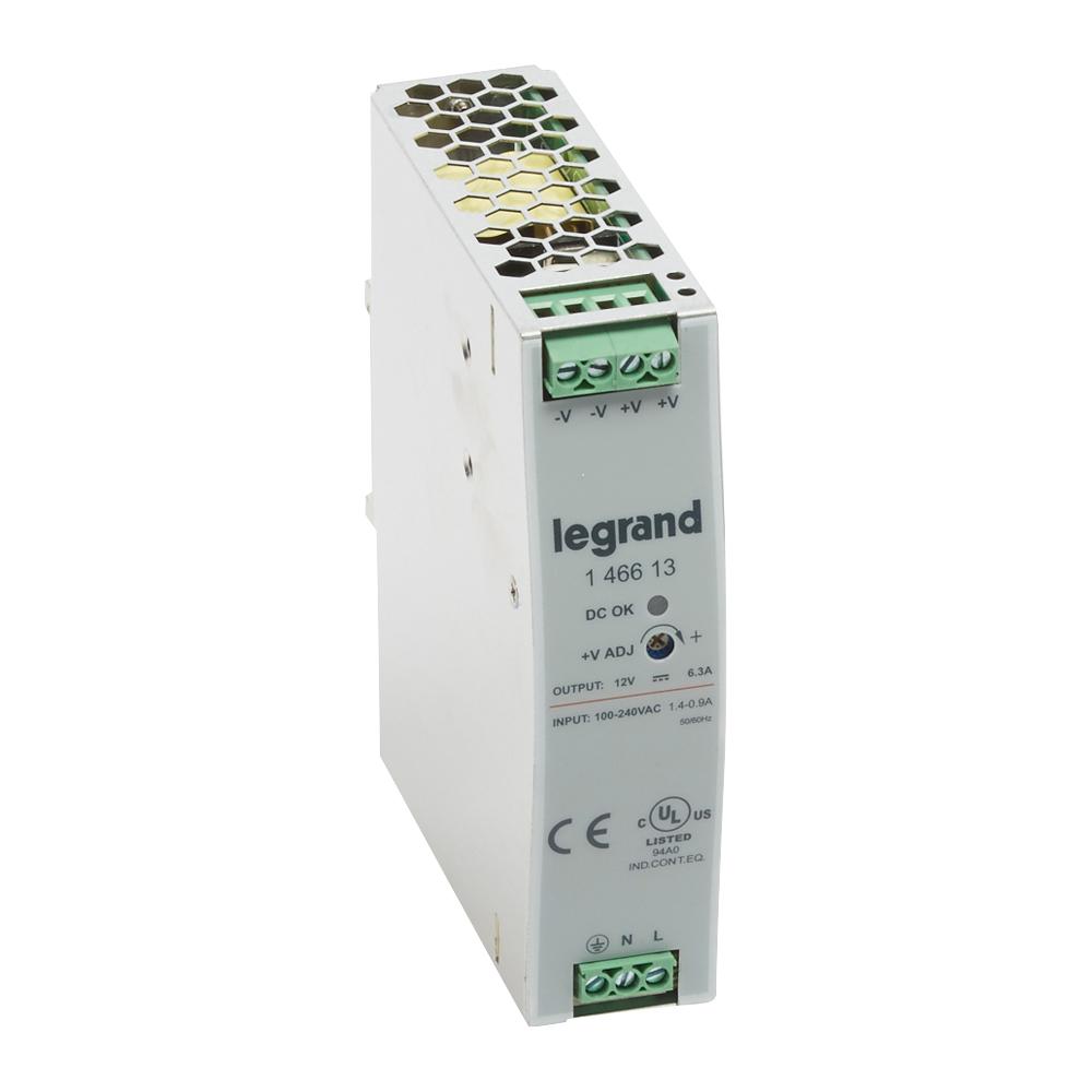 Produktfoto 1 von Legrand Schaltnetzteil, AUS 12V dc / 6.3A 75W, EIN 100 → 240V ac Geschlossen, DIN-Schiene symmetrisch