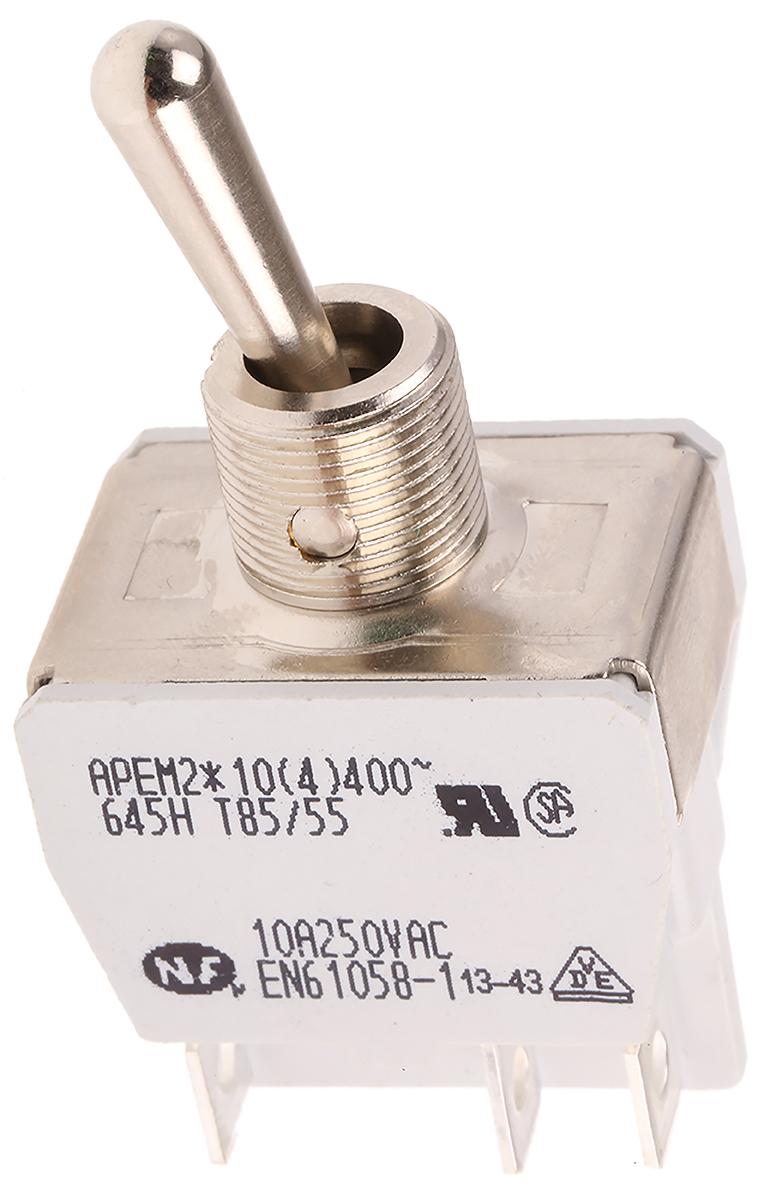 APEM Tafelmontage Kippschalter 2-poliger Ein/Ausschalter Ein-(Ein) 10 A @ 24 V dc, Flachstecker