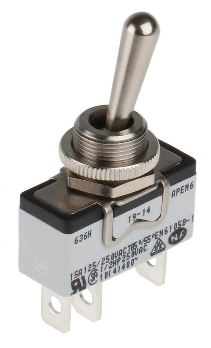 APEM Tafelmontage Kippschalter 1-poliger Ein/Ausschalter Ein-Ein 10 A @ 24 V dc, Flachstecker