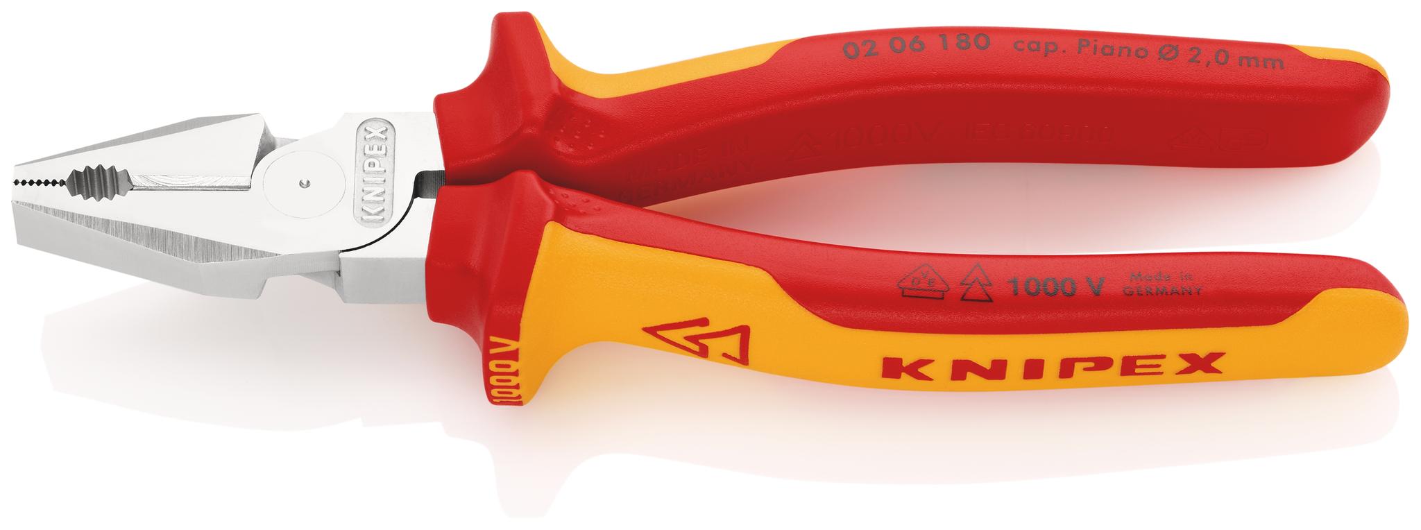 Produktfoto 1 von Knipex Kombizange, gebogen Schneidkraft → Harter Draht: 2,5 mm Klavierdraht: 2 mm Litzendraht: 11,5 mm 180 mm VDE