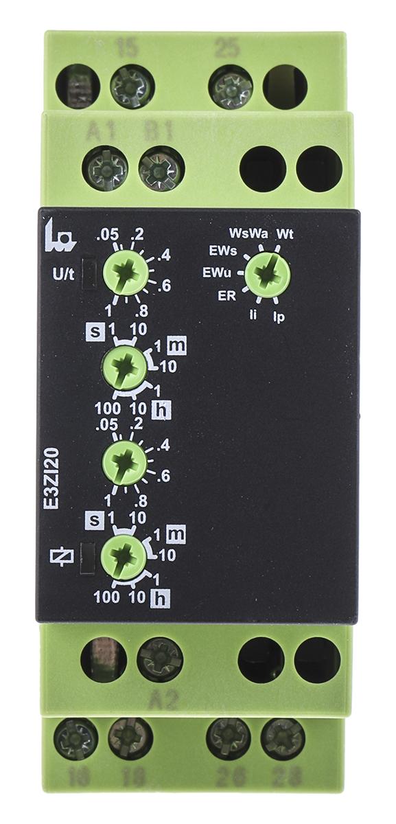 Produktfoto 1 von Tele E3ZI20 Zeitrelais, DIN-Schienen, 0.05 s → 100h, 12 → 240V ac/dc, 2 Kont. Multifunktion, 2-poliger