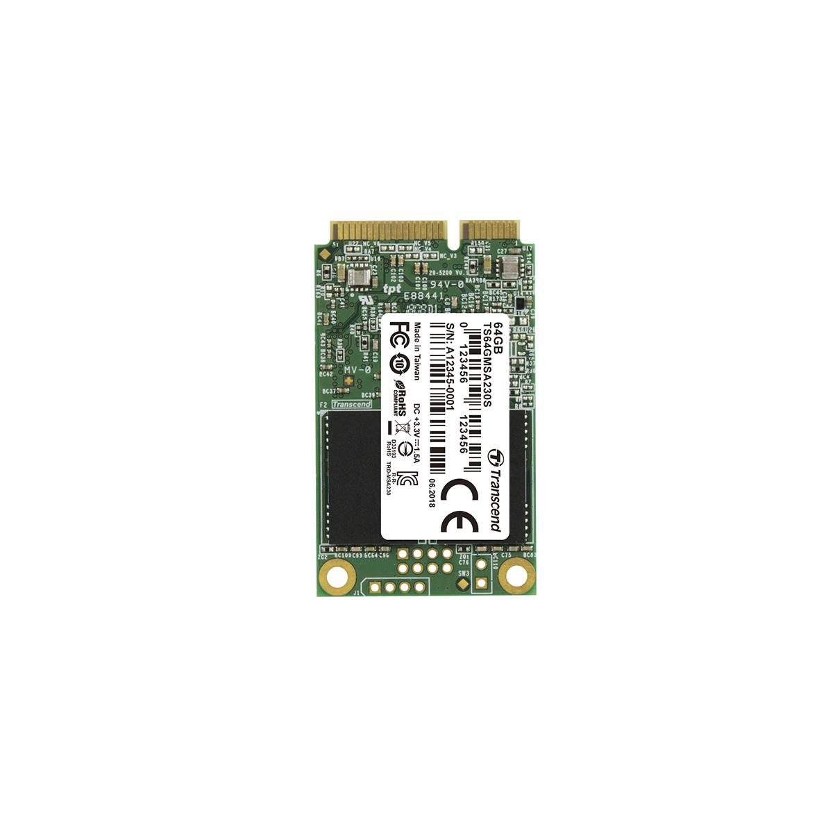 Produktfoto 1 von Transcend MSA230S., mSATA Intern HDD-Festplatte, TLC, 64 GB, SSD