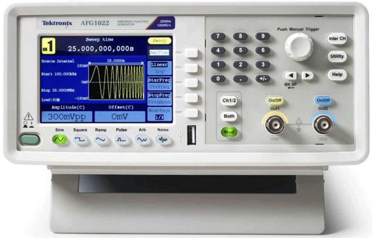 Produktfoto 1 von Tektronix AFG1022 Arbiträr-Funktionsgenerator mit 3,95 Zoll TFT-LCD  Arbiträr-Wellenform, 10MHz, USB, ISO-kalibriert