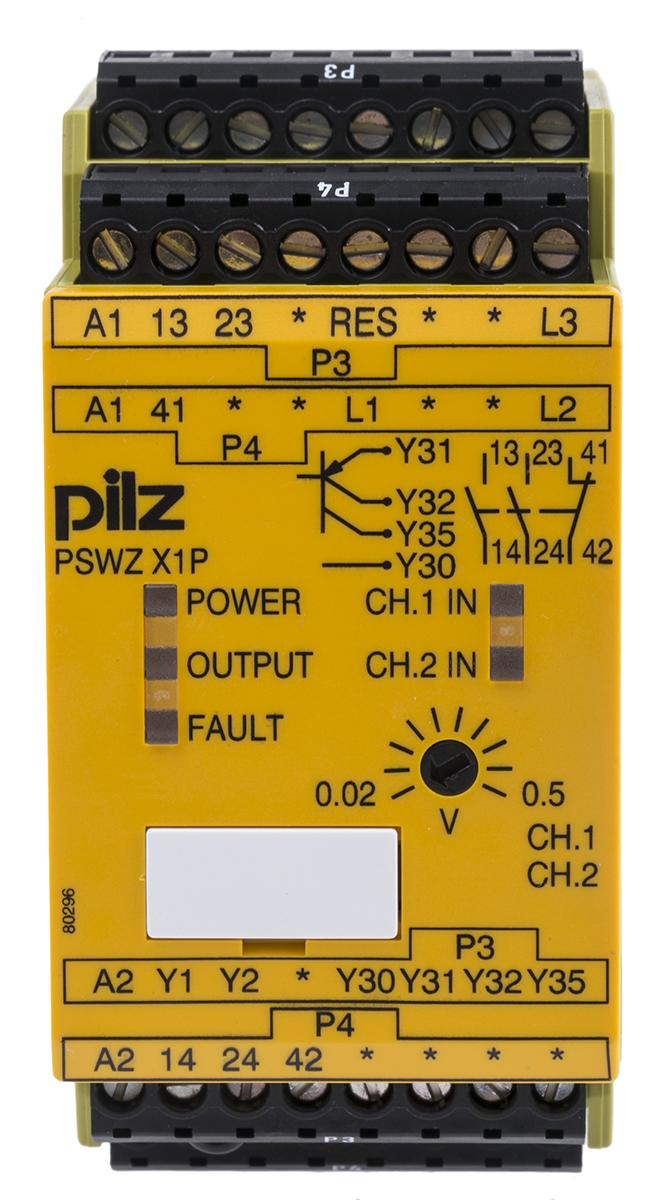 Produktfoto 1 von Pilz PSWZ X1P Sicherheitsrelais, 24 → 240V ac/dc, 1, 2-Kanal, 2 Sicherheitskontakte