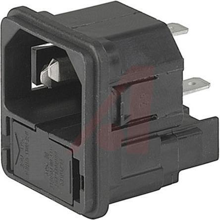 Produktfoto 1 von Schurter IEC-Steckverbinder C14 250 V, Gerade, Snap-In, Stecker, 2 Sicherung/en / 10A, Steckverbinder, 2-polig