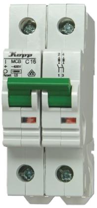 Produktfoto 1 von Kopp GREEN ELECTRIC MCB Leitungsschutzschalter Typ C, 2-polig 25A 230 → 400V, Abschaltvermögen 10 kA