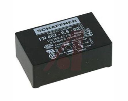 Produktfoto 1 von Schaffner FN402 Entstörfilter, 250 V ac, 6.5A, Durchsteckmontage, Pin, 1-phasig 0,373 mA / 400Hz Single Stage Zustände