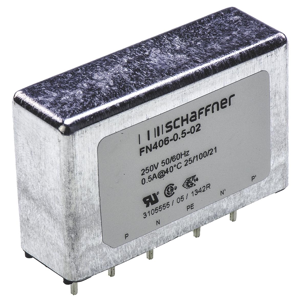 Schaffner FN406 Entstörfilter, 250 V ac, 500mA, Durchsteckmontage, Pin, 1-phasig 0,373 mA / 400Hz Single Stage Zustände