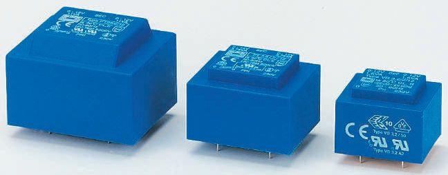 Block Printtrafo, Trafo 230V ac / 12V ac 13VA 2 Ausg. 56mm x 47mm x 40mm 420g Durchsteckmontage