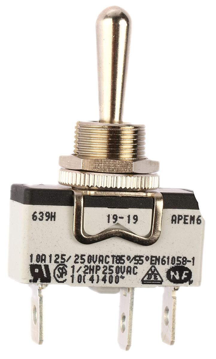 APEM Tafelmontage Kippschalter 1-poliger Ein/Ausschalter Ein-Aus-Ein 10 A @ 24 V dc, Flachstecker