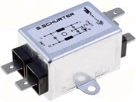 Produktfoto 1 von Schurter FMW2 Entstörfilter, 250 V ac, 1A, Frontplattenmontage, Lötanschluss, 1-phasig 0,25 mA / 60Hz Single Stage