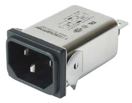 Produktfoto 1 von Schaffner C14 IEC-Anschlussfilter Stecker, 250 V ac / 15A, Snap-In / Flachsteck-Anschluss