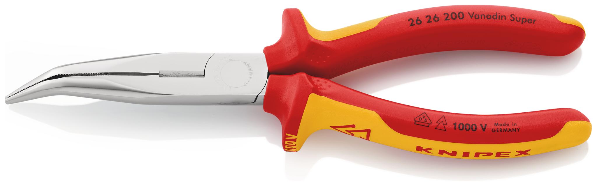 Produktfoto 1 von Knipex Spitzzange / Backen 73mm, gebogen Schneidkraft → Harter Draht: 2,2 mm, mittelharter Draht: 3,2 mm 200 mm VDE