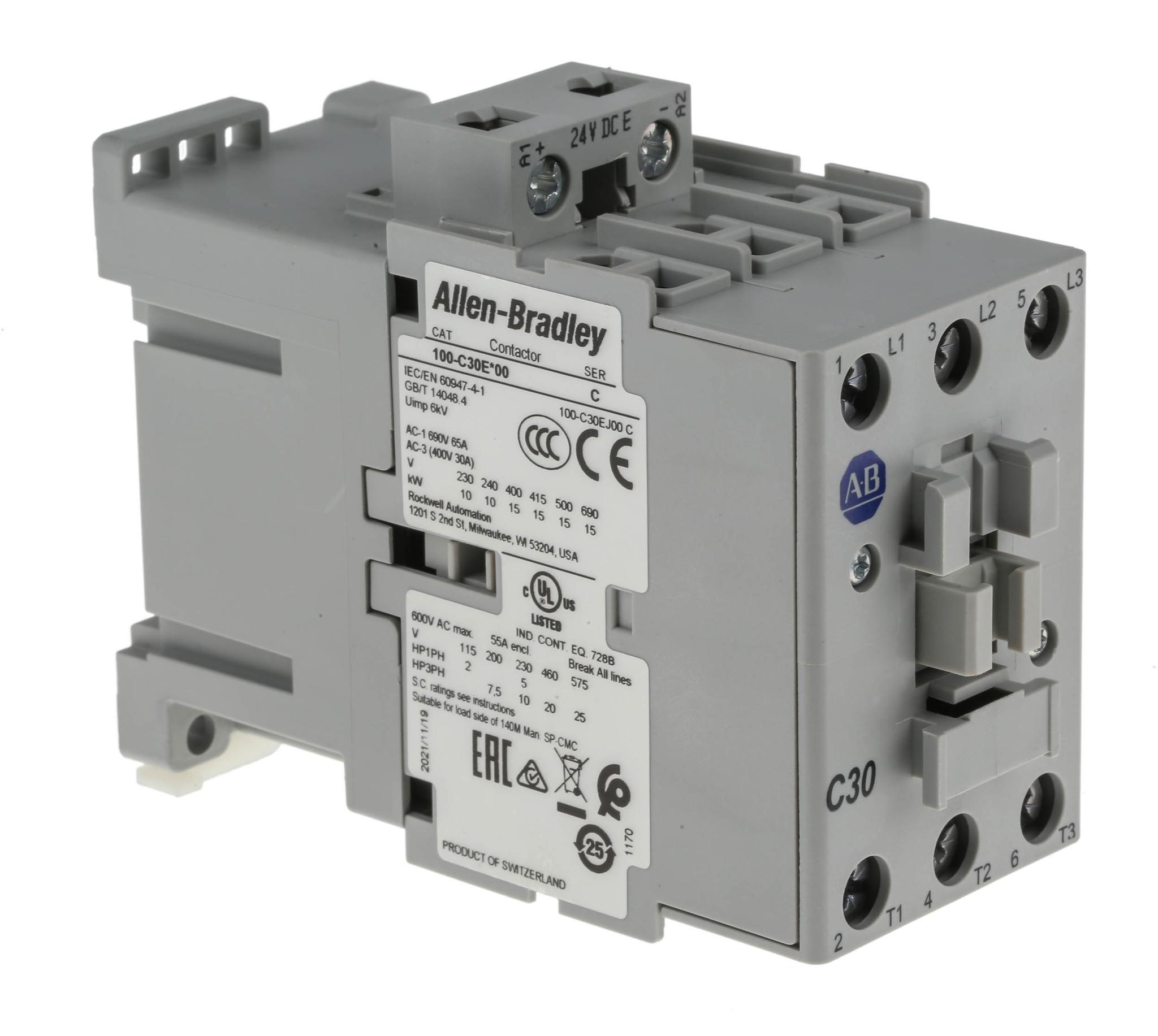 Produktfoto 1 von Allen Bradley Serie 100 100C Leistungsschütz / 24 V dc Spule, 3 -polig 3 Schließer, 690 V ac / 30 A, Motorsteuerung