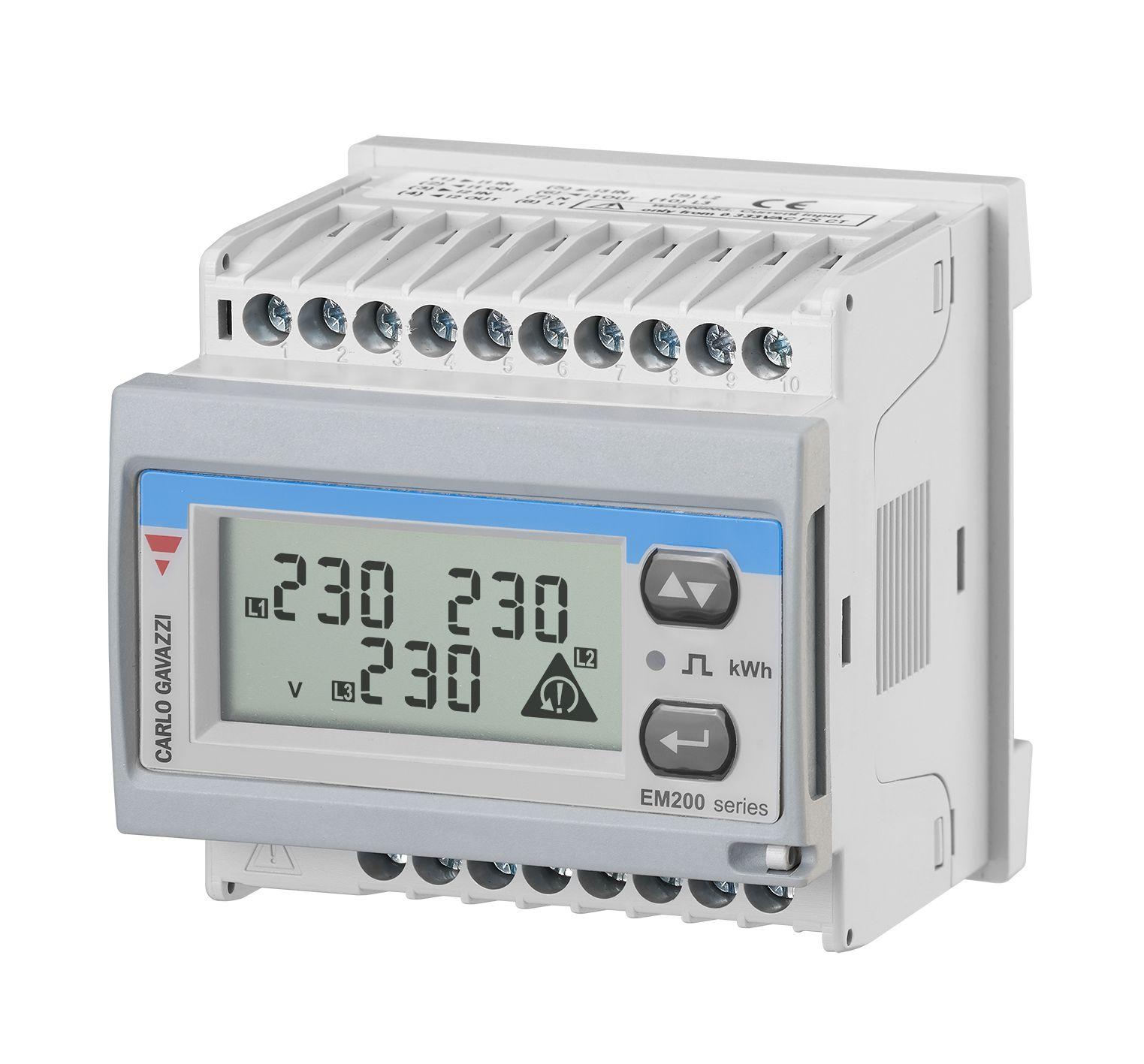 Produktfoto 1 von Carlo Gavazzi EM2172D Energiemessgerät LCD 68mm x 68mm, 7-stellig / 3-phasig, Impulsausgang