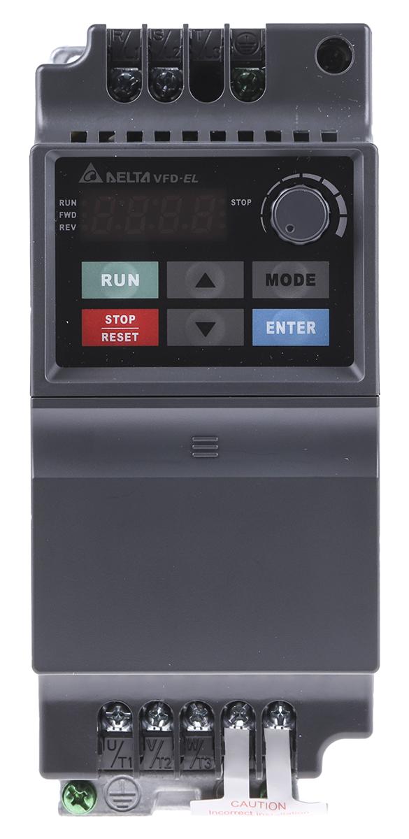 Produktfoto 1 von Delta Electronics VFD-EL, 1-Phasen Frequenzumrichter 0,4 kW, 230 V ac / 6,5 A 0 → 600 Hz für Wechselstrommotoren