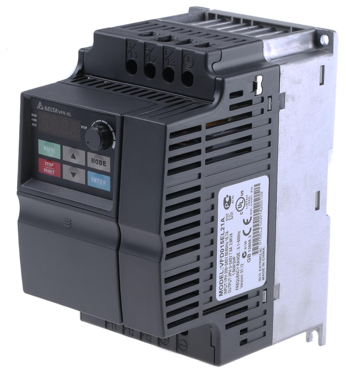 Produktfoto 1 von Delta Electronics VFD-EL, 1-Phasen Frequenzumrichter 1,5 kW, 230 V ac / 15,7 A 0 → 600Hz für Wechselstrommotoren