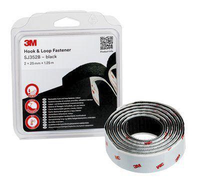 3M SJ352BP SCOTCHMATE Druckverschluss Klettband, 25mm x 1.25m, Schwarz